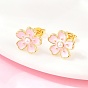 Цветок латунь эмаль серьги стержня, с ABS имитации жемчуга, долговечный, без свинца и без кадмия, реальный 18 k позолоченный