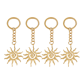 4pcs 304 porte-clés en acier inoxydable, soleil, avec 304 anneaux en acier inoxydable