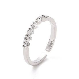 Clear Cubic Zirconia Heart Wrap Open Cuff Ring, Brass Jewelry for Women