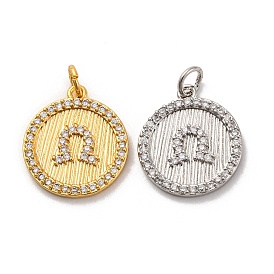 Brass Micro Pave Cubic Zirconia Pendants, Long-Lasting Plated, Lead Free & Cadmium Free, Round