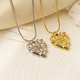 Stylish Stainless Steel Textured Heart Pendant Necklace for Women's Daily Wear