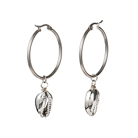 Electroplated Shell Charm Huggie Hoop Earrings for Girl Women, 304 Stainless Steel Big Hoop Earrings
