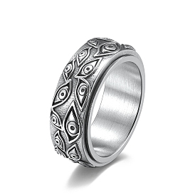 Eye Pattern 304 Stainless Steel Rotating Finger Ring, Fidget Spinner Ring for Calming Worry Meditation