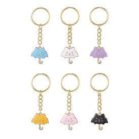 Alloy Enamel Pendants Keychain Sets, with 304 Stainless Steel FIndings, Cat Umbrella