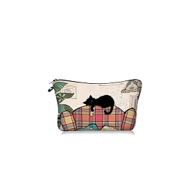 Custom Polyester Bag, Multipurpose Travel Toiletry Pouch with Metal Zipper, Rectangle with Cat Pattern