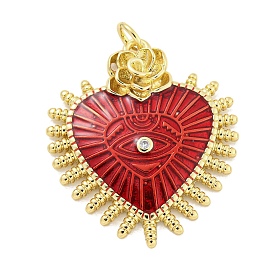 Brass Micro Pave Cubic Zirconia Pendants, with Enamel, with Jump Rings Long-Lasting Plated, Lead Free & Cadmium Free, Real 18K Gold Plated, Heart