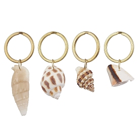 Natural Conch Shell Pendant Keychain, with Golden Tone Brass Keychain Clasps