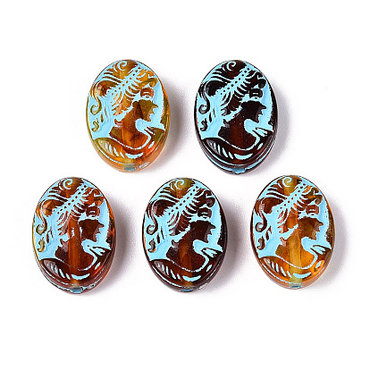 Окрашенные прозрачные акриловые бусины, Имитация янтаря, овальные с женщинами