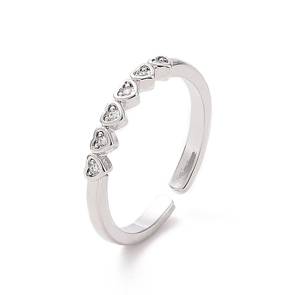 Clear Cubic Zirconia Heart Wrap Open Cuff Ring, Brass Jewelry for Women
