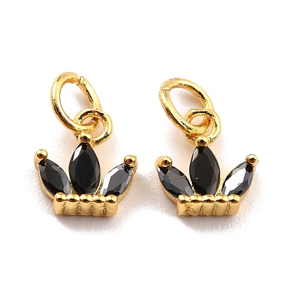 Brass Cubic Zirconia Charms, Real 18K Gold Plated, Cadmium Free & Lead Free, Crown