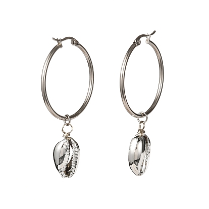 Electroplated Shell Charm Huggie Hoop Earrings for Girl Women, 304 Stainless Steel Big Hoop Earrings