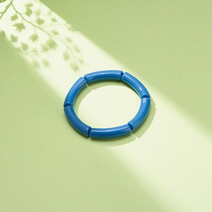Bracelet extensible perlé en tube incurvé acrylique couleur bonbon pour femme