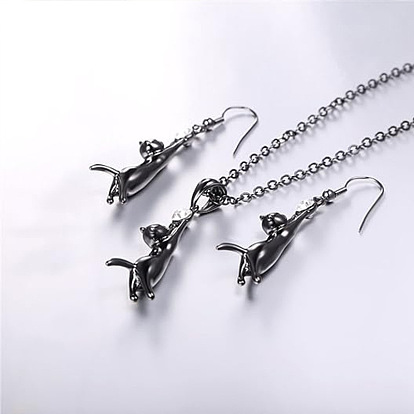 Ожерелья и серьги-подвески из кошачьего сплава со стразами