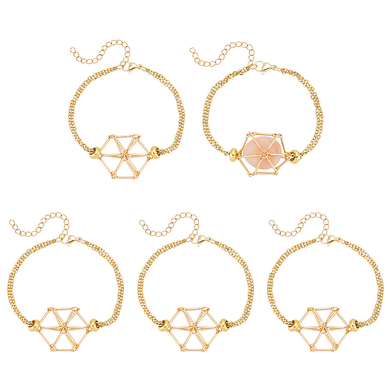 5 шт. латунный плетеный мешочек для макраме пустой держатель для камня изготовление браслета, с 304 кабельными цепочками из нержавеющей стали