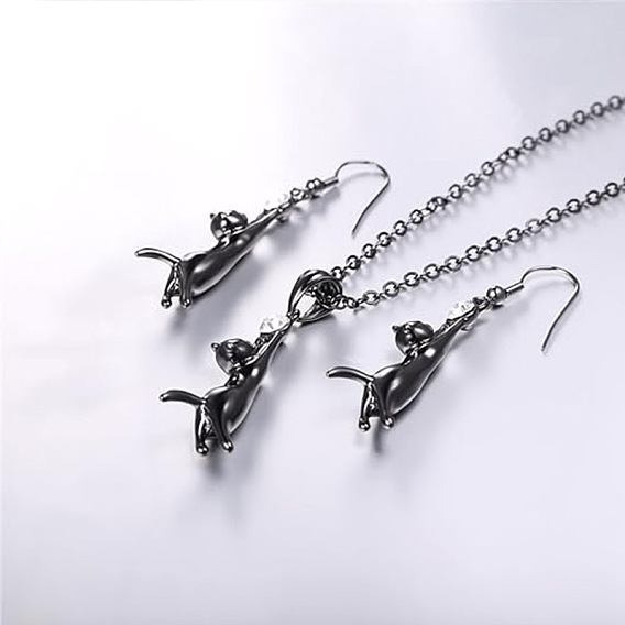 Ожерелья и серьги-подвески из кошачьего сплава со стразами