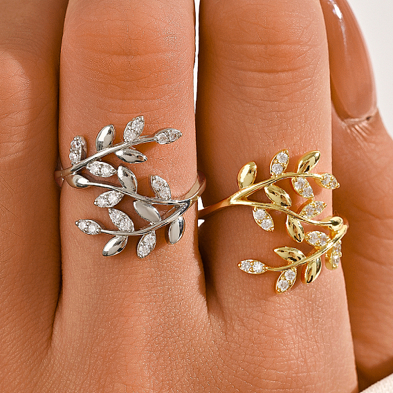 Кольца для женщин с микропаве из латуни и кубическими цирконами, лист