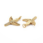 Brass Micro Pave Cubic Zirconia Pendants, with Jump Rings, Nickel Free, Real 16K Gold Plated, Cross with Wing