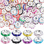100Pcs Brass European Beads, wit ABS Plastic Imitation Pearl, Large Hole Beads, Flat Round