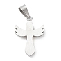 304 Stainless Steel Pendants, with Rhinestone, Cross with Wing Charm