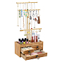 3-Tier Iron T Bar Jewelry Dispaly Tower Stands with 3 Wooden Drawers, for Earrings Rings Necklaces Bracelets, Rectangle, Saddle Brown