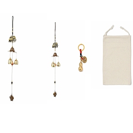 4Pcs DIY Keychain Hanging Ornaments Kits, Including Iron Wind Chimes, Zinc Alloy Copper Cash Keychains