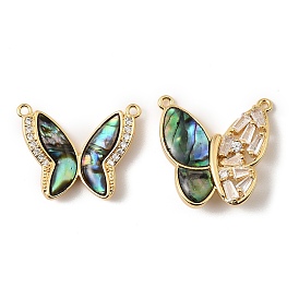 Подвески-бабочки из натуральной ракушки пауа, с латунными микропаве прозрачных кубических цирконий