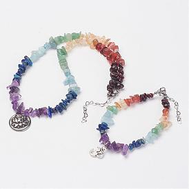 Ensembles bijoux mélangés avec des pierres précieuses, colliers et bracelets, Avec l'acier homard fermoirs pince en acier inoxydable