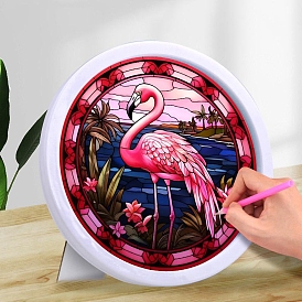 DIY Flamingo Shape Diamond Painting Kits, Including Acrylic Rhinestones Bag, Diamond Sticky Pen, Tray Plate, Glue Clay and Canvas