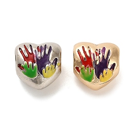 Alloy Enamel European Beads, Large Hole Beads, Heart with Palm