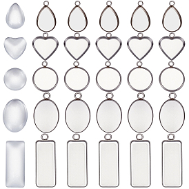 DIY Pendant Making Kits, including Tarnish Resistant 304 Stainless Steel Pendant Cabochon Settings & Glass Cabochons