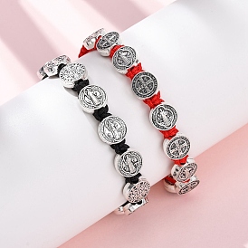 Женский плетеный браслет из нейлоновой веревки, браслеты из сплава Святого Бенедикта