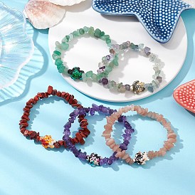 Natural Gemstone Chips Beads Stretch Bracelets, with Synthetic Turquoise Turtle, Jewely for Women