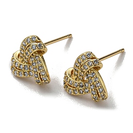 Rack Plating Brass Triangle Stud Earrings with Cubic Zirconia, Lead Free & Cadmium Free