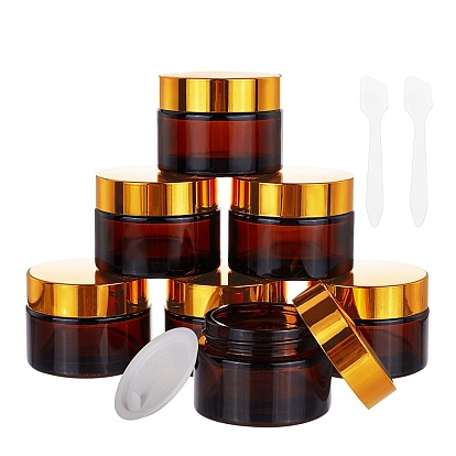 Glass Cream Jar, with PP Screw Cover and Face Mask Cream Spoon Plastic Stick, Refillable Cosmetic Bottle, Column