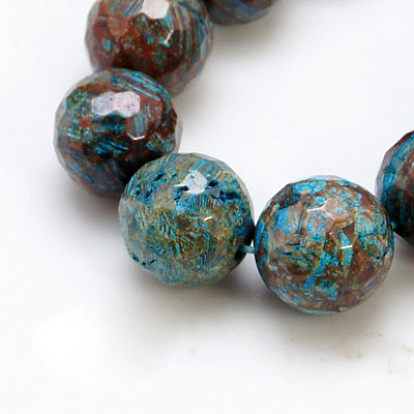 Natural Chrysocolla Beads Strands, Round, Faceted, Dyed & Heated, Colorful