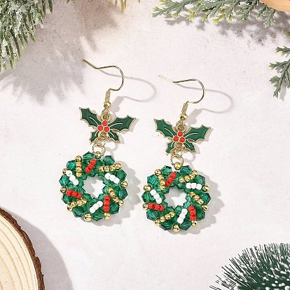 304 boucles d'oreilles pendantes en verre et acier inoxydable, guirlande de noël, boucles d'oreilles pendantes en alliage d'émail pour femmes