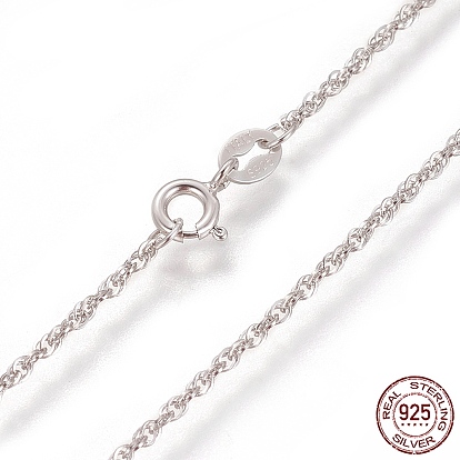 925 Sterling Silver Rope Chain Necklaces, with Spring Ring Clasps