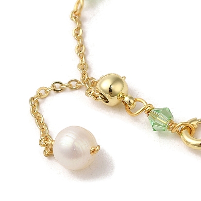 Glalss & Natural Pearl Beaded Bracelets, with Brass Chains