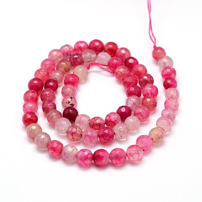 Dyed Natural Agate Faceted Round Beads Strands, 6mm, Hole: 1mm, 14.5 inch , about 63pcs/strand, 14.5 inch