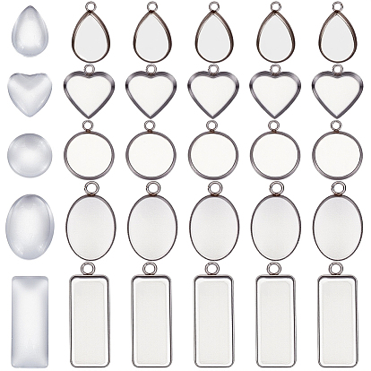 DIY Pendant Making Kits, including Tarnish Resistant 304 Stainless Steel Pendant Cabochon Settings & Glass Cabochons