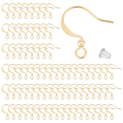 150Pcs Brass Earring Hooks, with Horizontal Loops and 200Pcs Plastic Ear Nuts, Long-Lasting Plated
