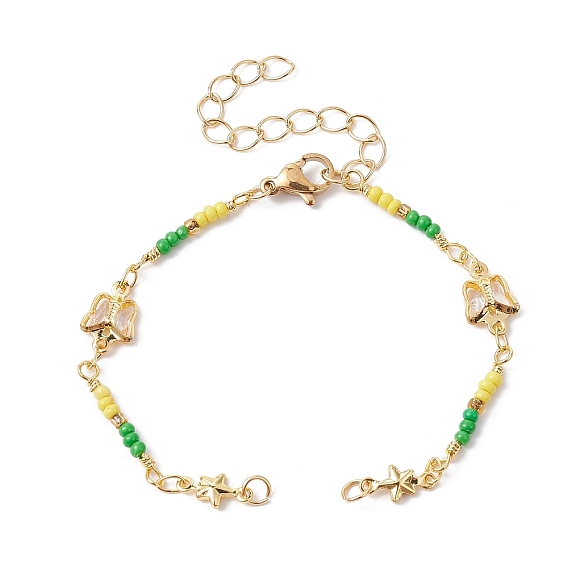 Brass Star & Butterfly Link Chain Bracelet Making, with Lobster Claw Clasp, Fit for Connector Charms