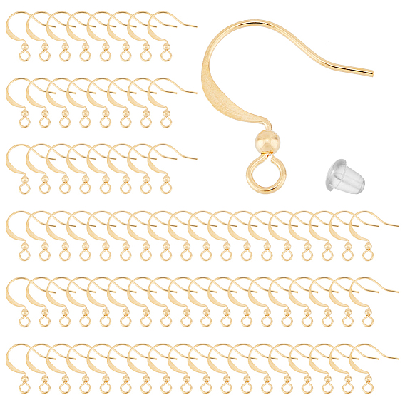 150Pcs Brass Earring Hooks, with Horizontal Loops and 200Pcs Plastic Ear Nuts, Long-Lasting Plated