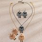 Alloy Jet Rhinestone Cute Sheep Pendant Necklaces with White Imitation Pearl for Women