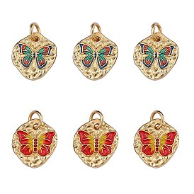 6шт 2 латунные эмалированные подвески с покрытием из латуни, с прыжковых колец, без кадмия, без свинца и без никеля, плоские круглые с бабочкой
