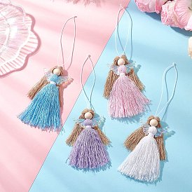 Подвесные украшения из полиэстера и стекла в виде ангела, с бусинами из натурального необработанного дерева