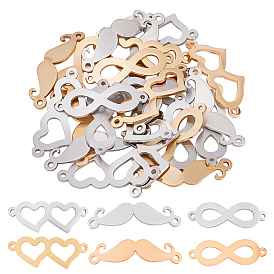 30Pcs 6 Style 201 Stainless Steel Links Connectors, Mixed Shapes