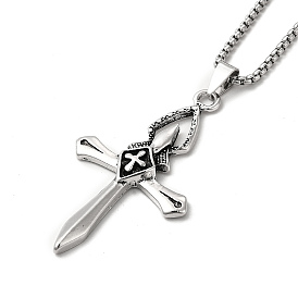 Alloy Cross Pandant Necklace with Box Chains, Gothic Jewelry for Men Women