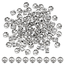 90шт. бусины из европейского сплава в тибетском стиле, бусины с большим отверстием, без кадмия и без свинца, плоский круглый с плоскостью