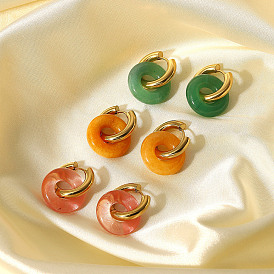 Винтажные женские серьги-кольца из натурального камня во французском стиле с покрытием из 14k золота
